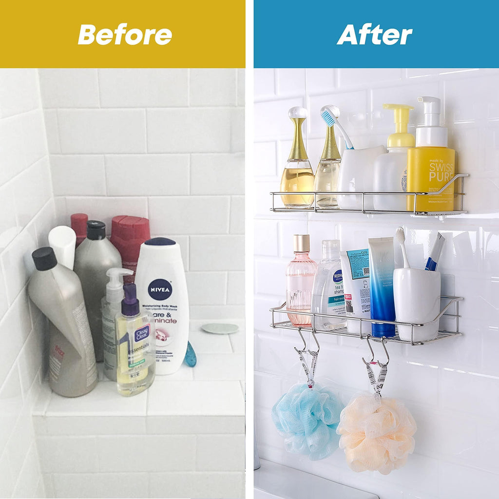 2 Pack Silver Adhesive Shower Caddy