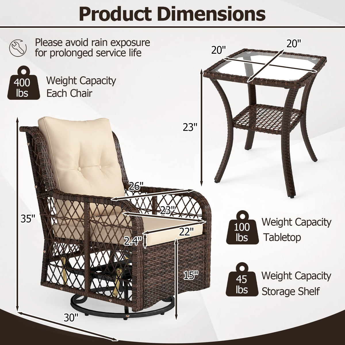 3 Piece Patio Furniture Set