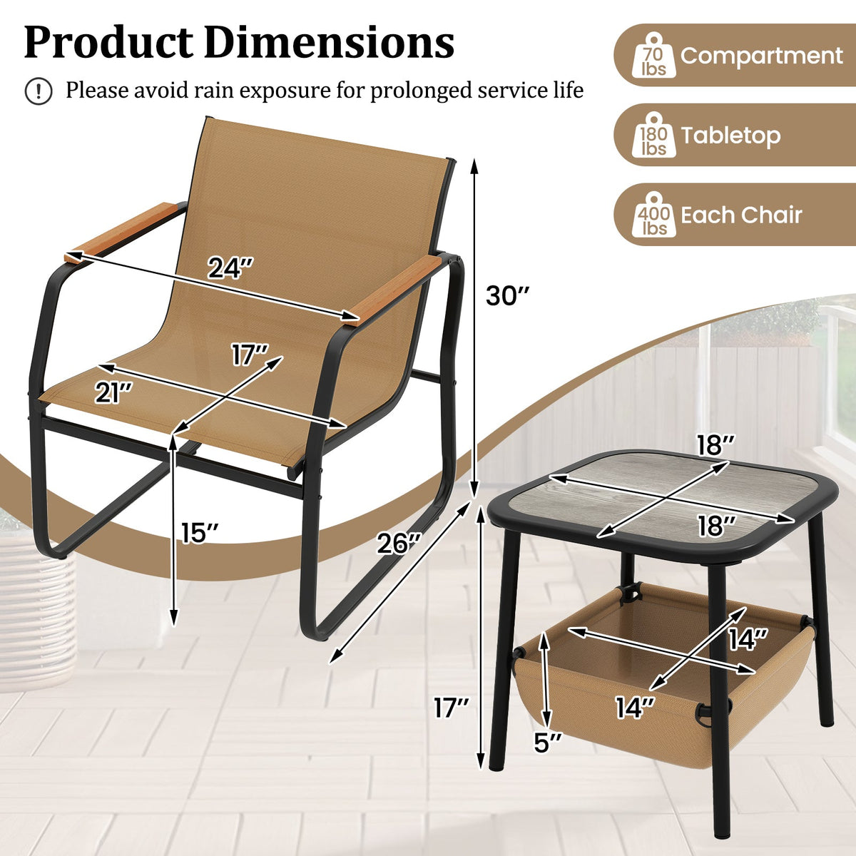 3 Piece Bistro Patio Furniture Set