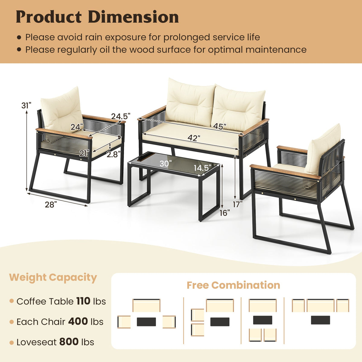 4 Pieces Patio Furniture Set