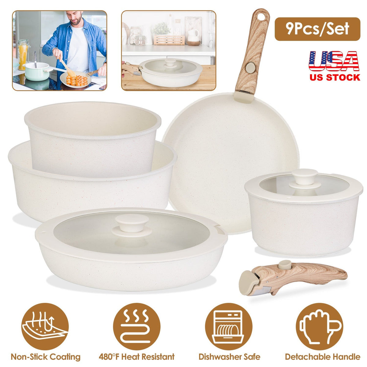 9Pcs Nonstick Cookware Set