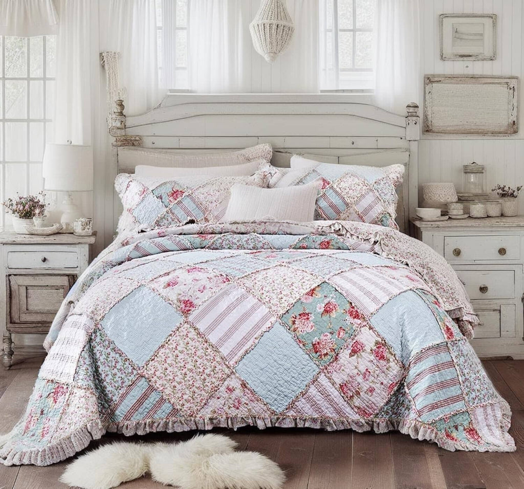 Hint of Mint Pastel Cotton Patchwork Quilt Set