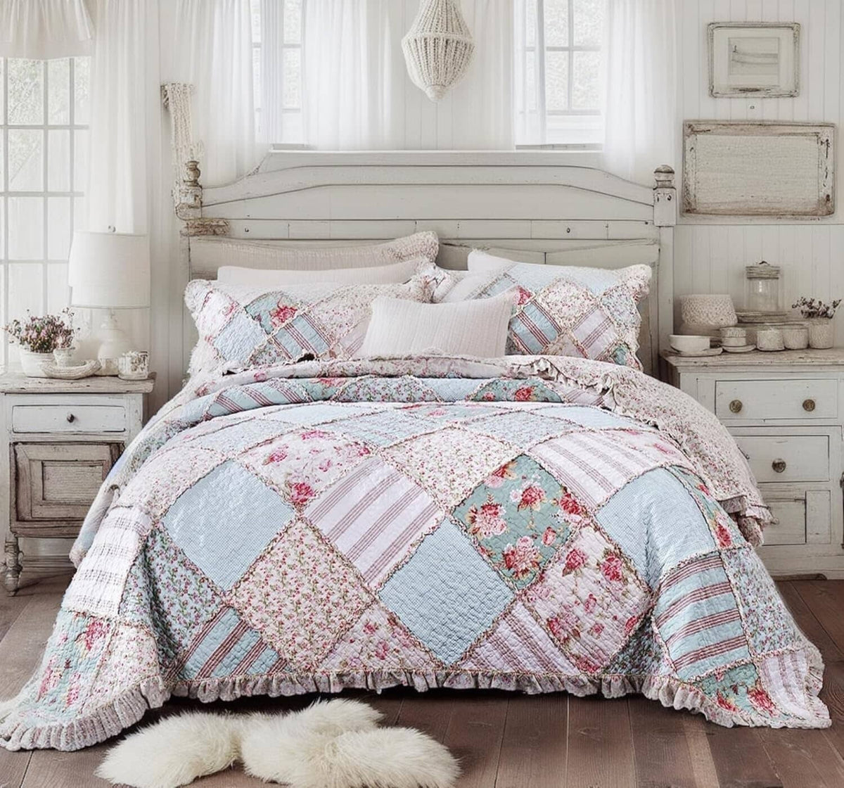 Hint of Mint Pastel Cotton Patchwork Quilt Set