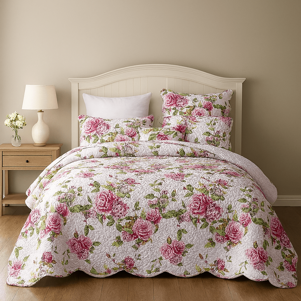 Bedding Pink Floral Quilt Set