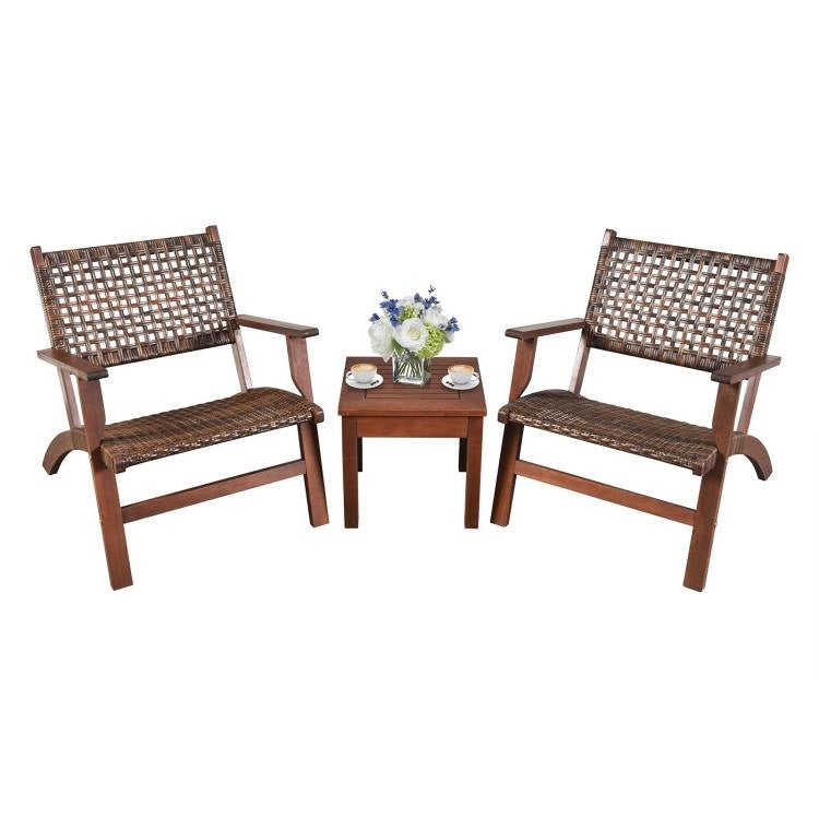 3 Piece Wooden Rattan Outdoor Patio Furniture