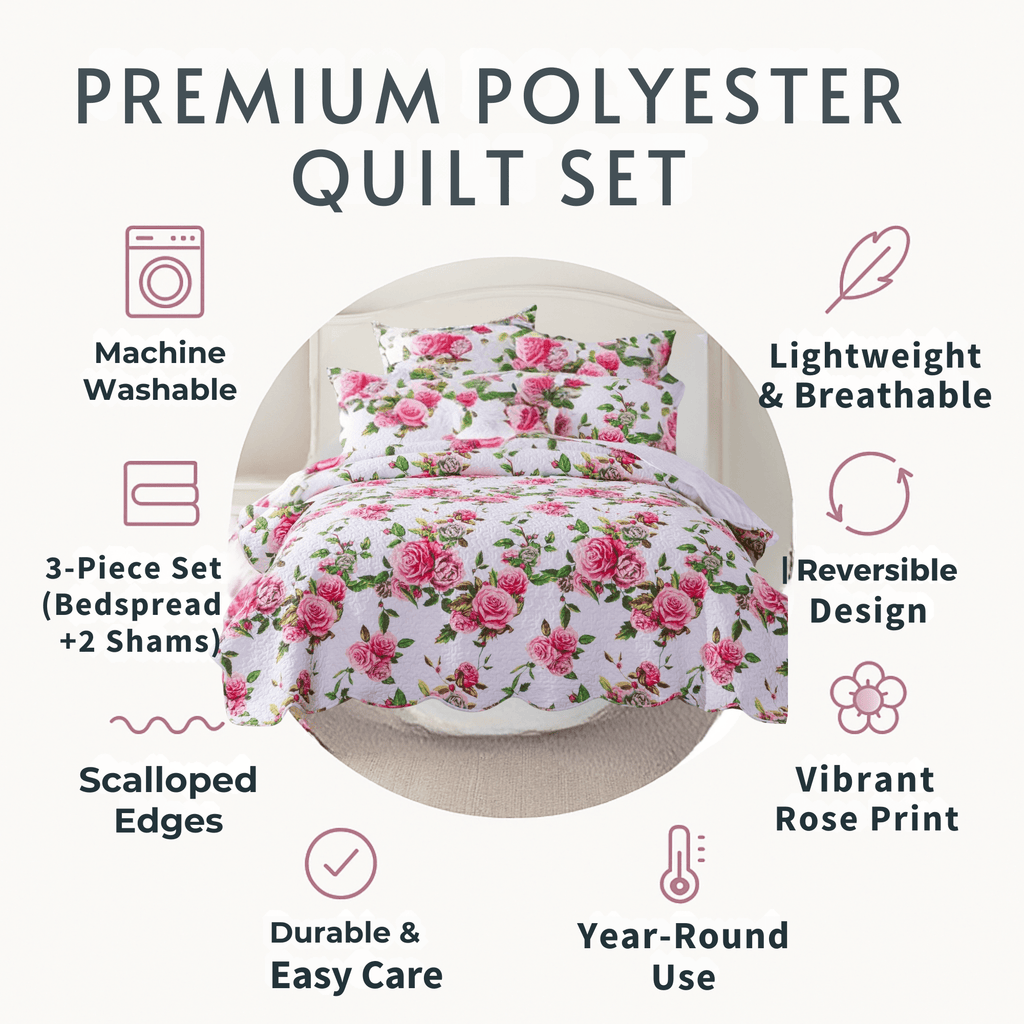 Bedding Pink Floral Quilt Set
