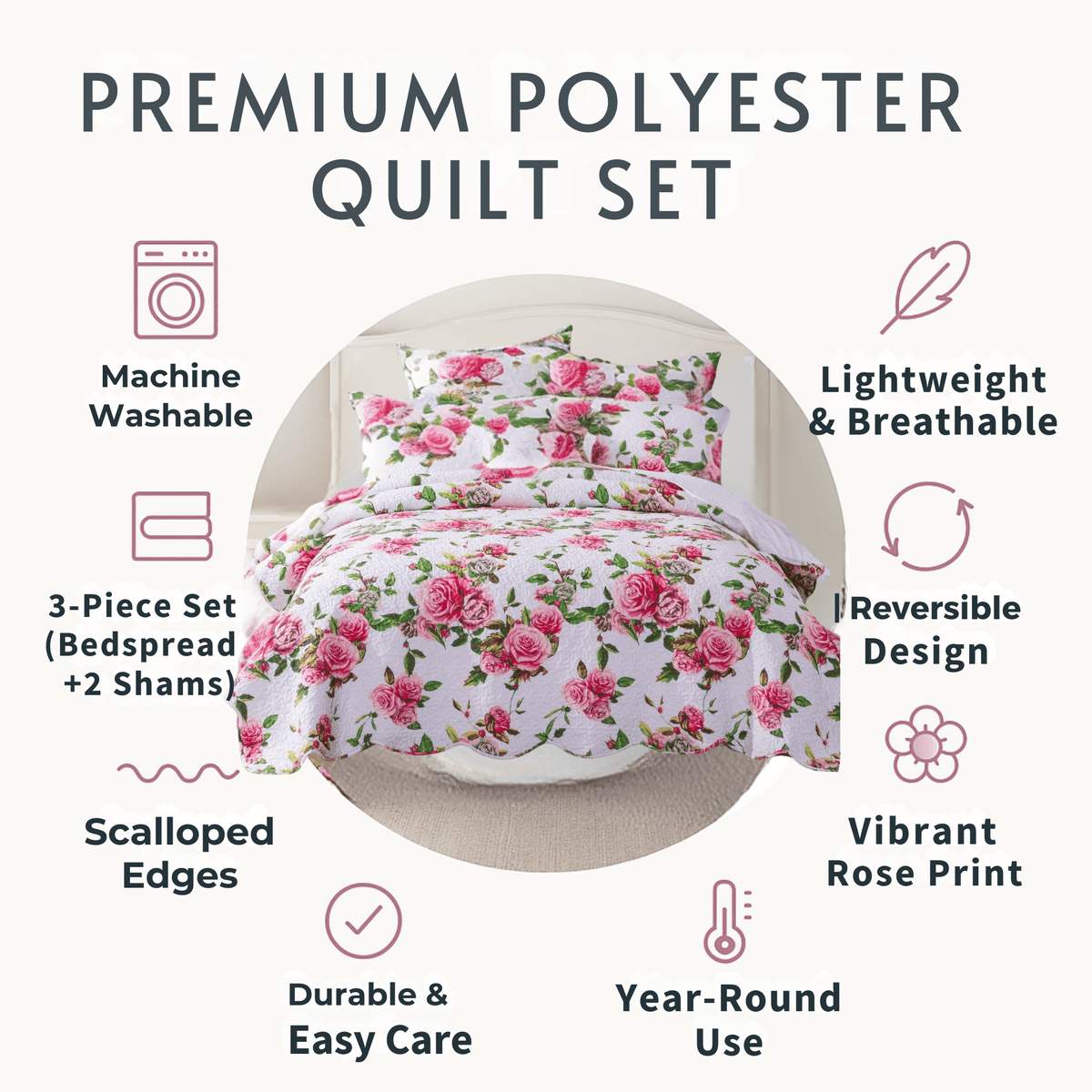 Bedding Pink Floral Quilt Set