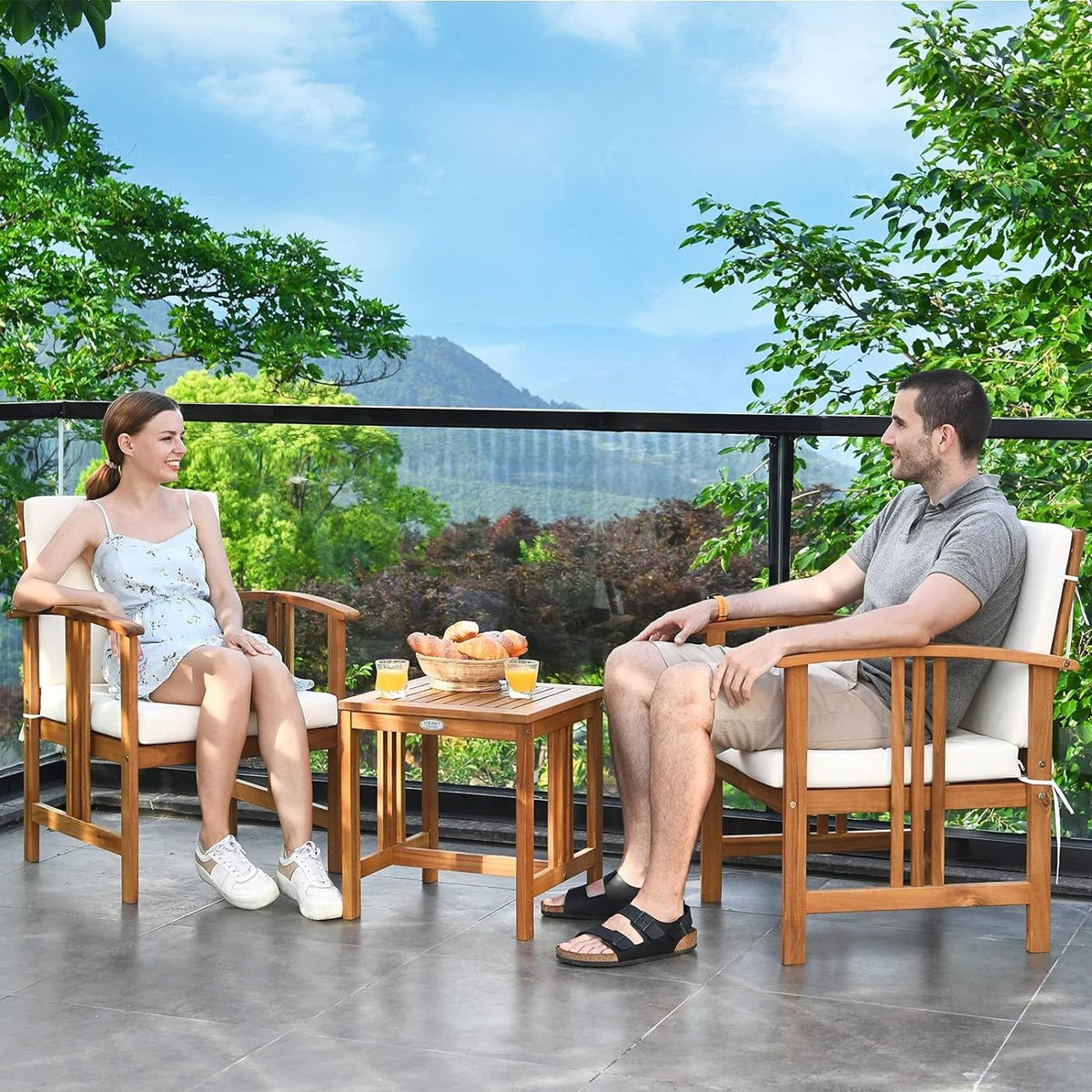 3-Piece Solid Wood Patio Furniture Set