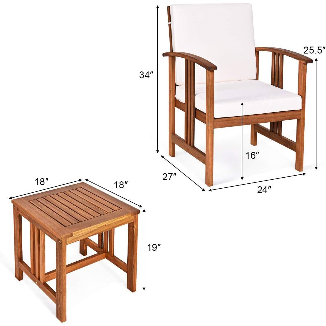 3-Piece Solid Wood Patio Furniture Set