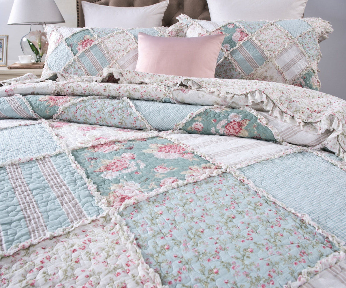 Hint of Mint Pastel Cotton Patchwork Quilt Set