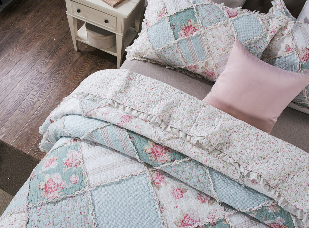 Hint of Mint Pastel Cotton Patchwork Quilt Set