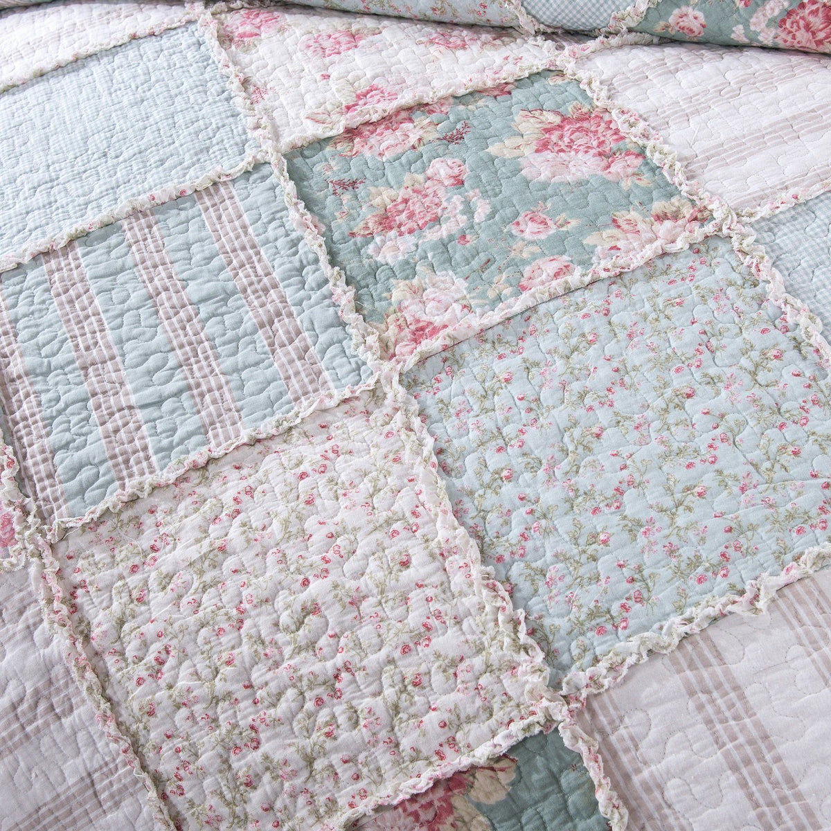 Hint of Mint Pastel Cotton Patchwork Quilt Set