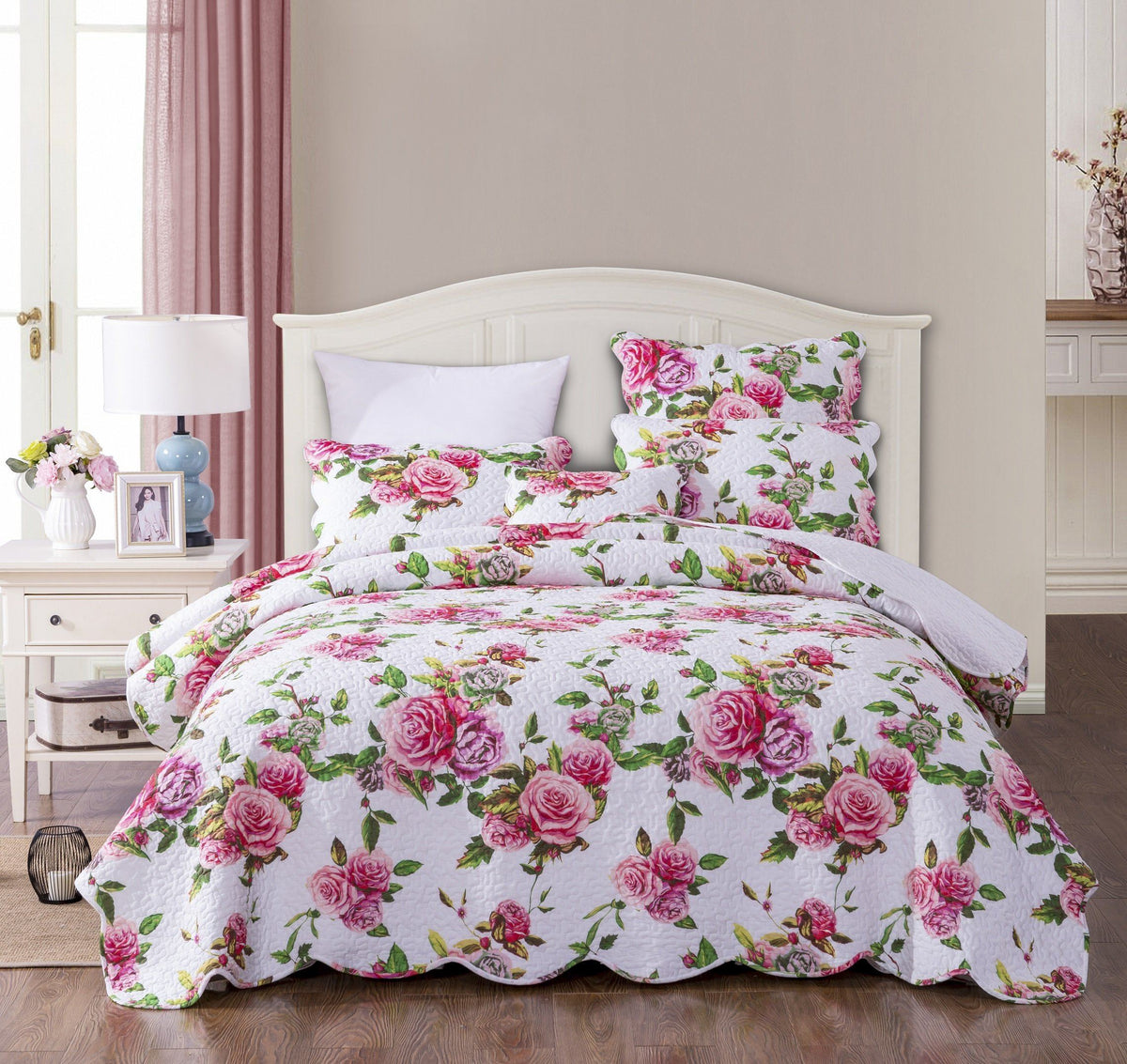 Bedding Pink Floral Quilt Set