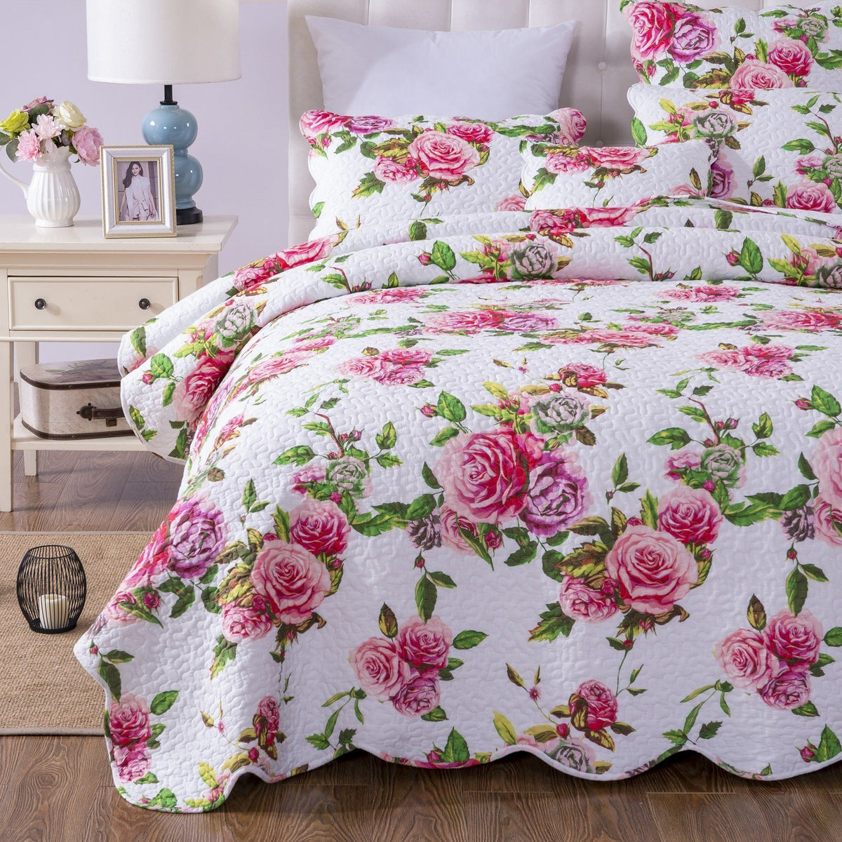 Bedding Pink Floral Quilt Set